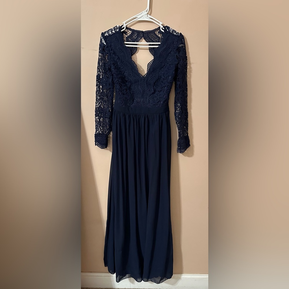 Navy blue, floor length dress-size Large